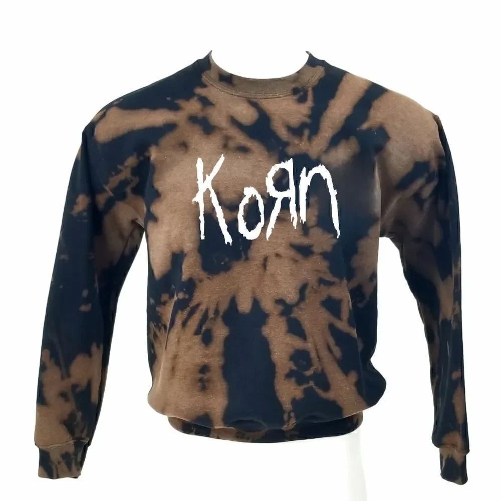 KORN Rock Band Acid Washed, Distressed Pullover Crewneck, Sweatshirt - y2k rap
